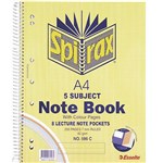SPIRAX 596C 5SUBJECT NOTEBOOK 7MM RULED SPIRAL BOUND COLOURED PAPER 250 PAGE A4