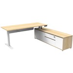 RAPIDLINE BOOST PLUS EXECUTIVE HEIGHT ADJUSTABLE WORKSTATION WITH MODESTY PANEL RHC 2100 X 750MM NATURAL OAKWHITE