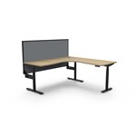RAPIDLINE HALO PLUS CORNER WORKSTATION WITH SCREEN 1800 X 1500MM NATURAL OAK TOP  BLACK FRAME  GREY SCREEN
