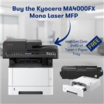 KYOCERA MA4000FX MONO LASER MULTIFUNCTION PRINTER BLACK WITH BONUS PF1100 PAPER TRAY AND BONUS TK1274 TONER