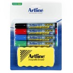ARTLINE 577 WHITEBOARD MARKER BULLET 3MM ASSORTED AND MAGNETIC ERASER KIT
