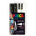POSCA PC5BR PAINT MARKERS BLACKWHITE PACK 4